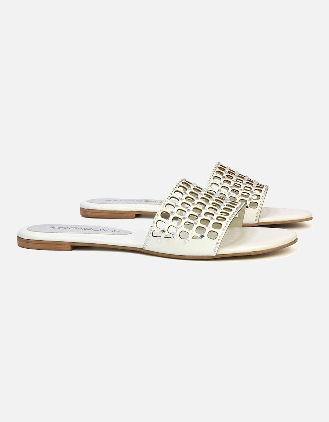 Womens/Ladies Abbie Diamante Cut Out Flat Sliders