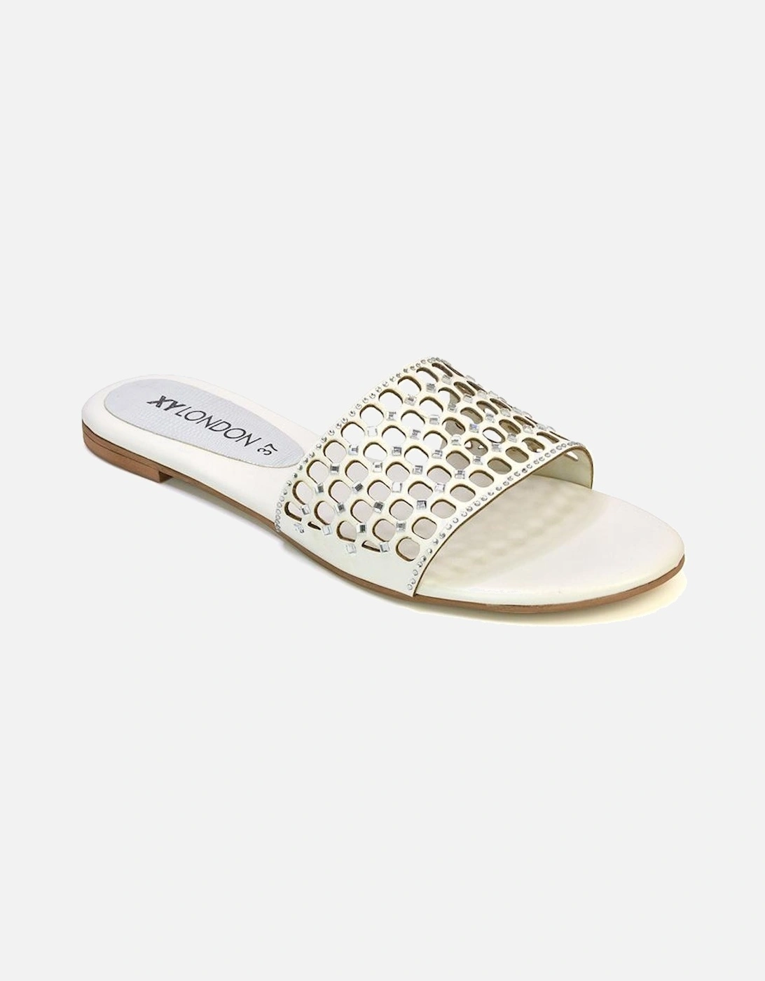 Womens/Ladies Abbie Diamante Cut Out Flat Sliders