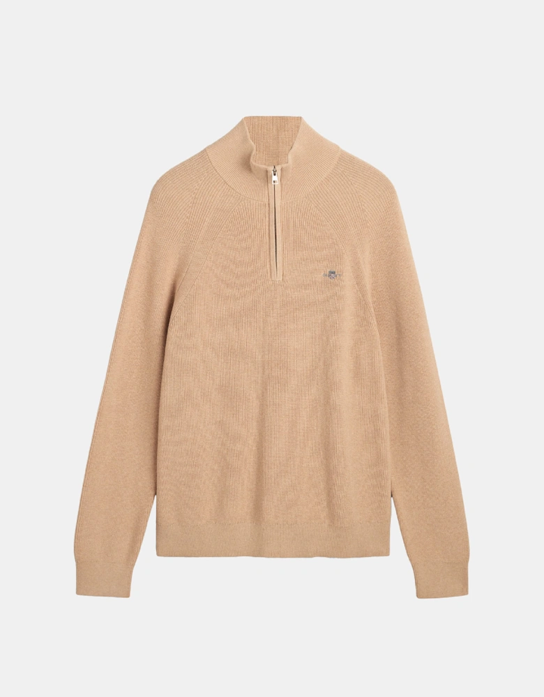 Cotton Wool Rib Half Zip Fleece - Ribbed Cotton Wool Half-Zip Sweatshirt