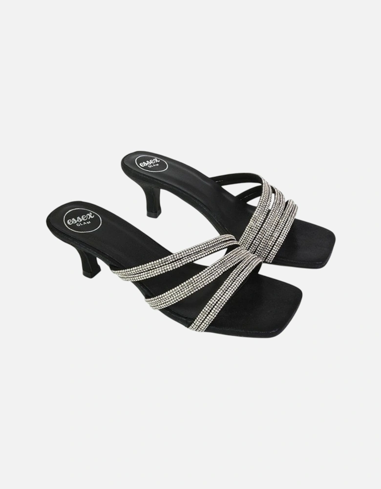Womens/Ladies Sparkle Diamante Square Toe Mule Sandals