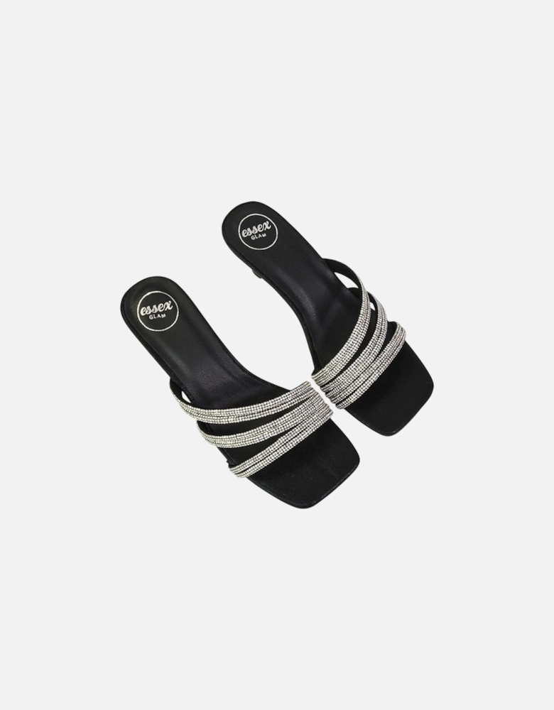 Womens/Ladies Sparkle Diamante Square Toe Mule Sandals