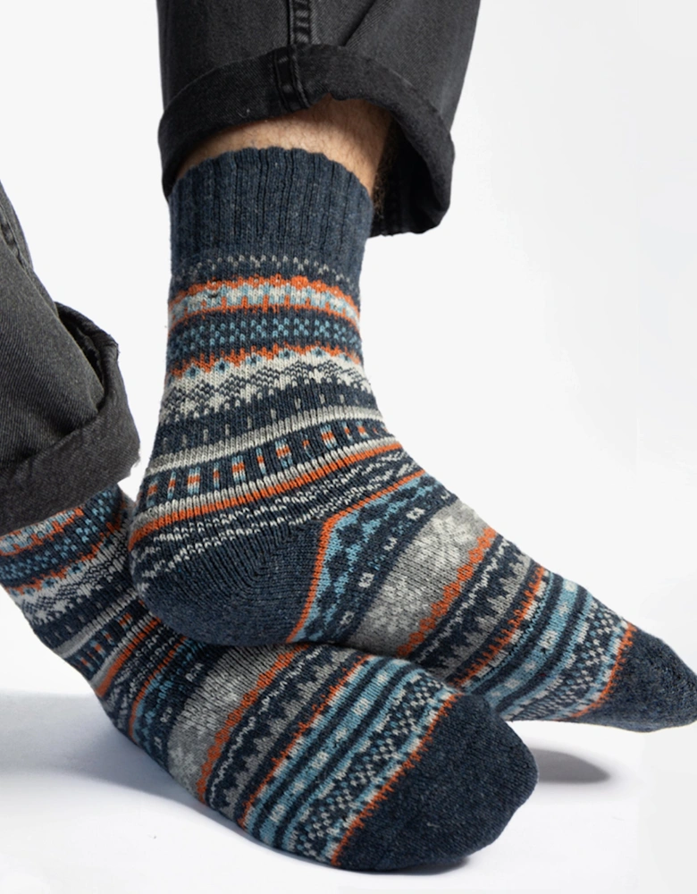 Toasties WOOL BLEND FAIR ISLE SLIPPERS SOCKS (Twin Pack) Mens Socks Multi