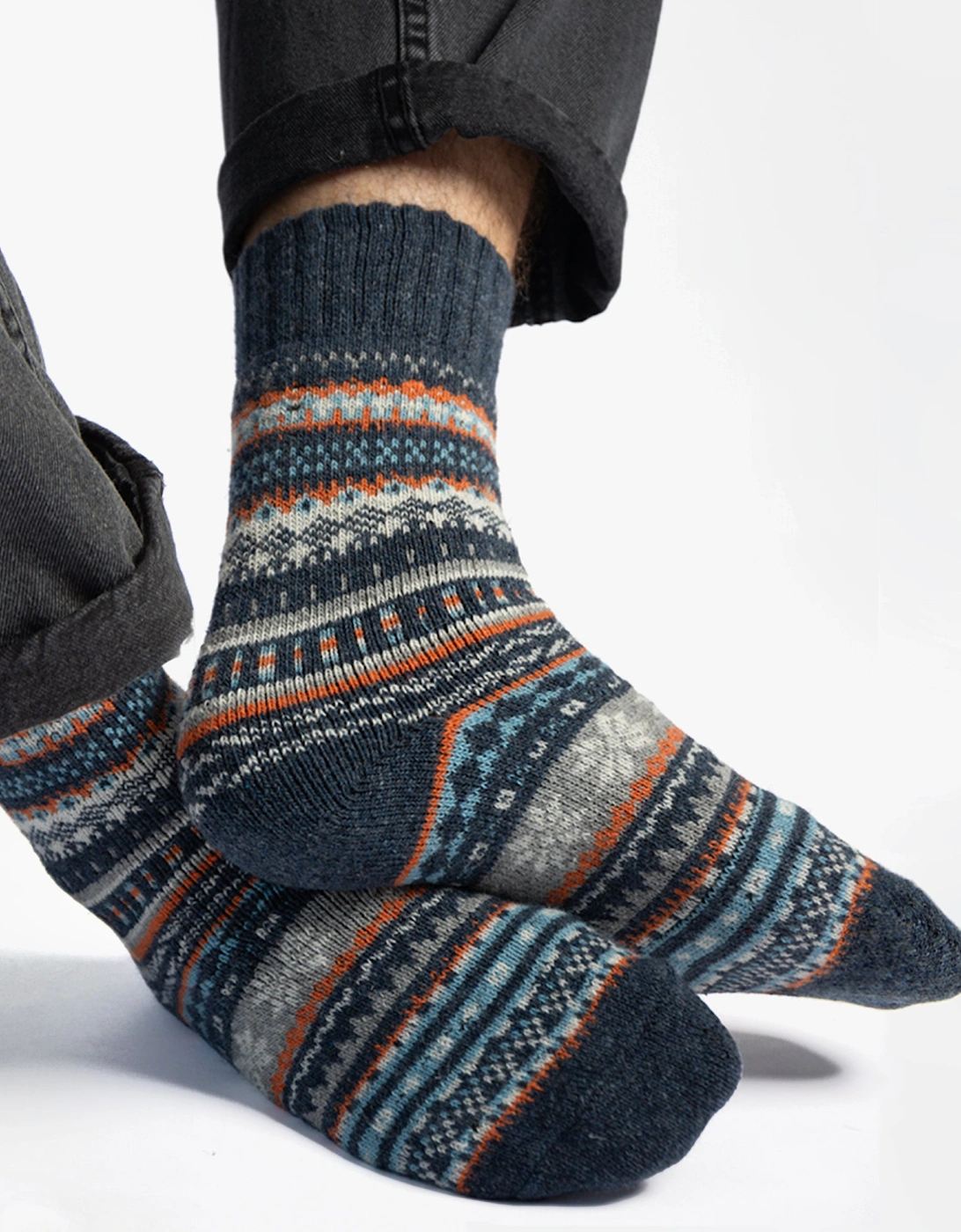 Toasties WOOL BLEND FAIR ISLE SLIPPERS SOCKS (Twin Pack) Mens Socks Multi, 4 of 3