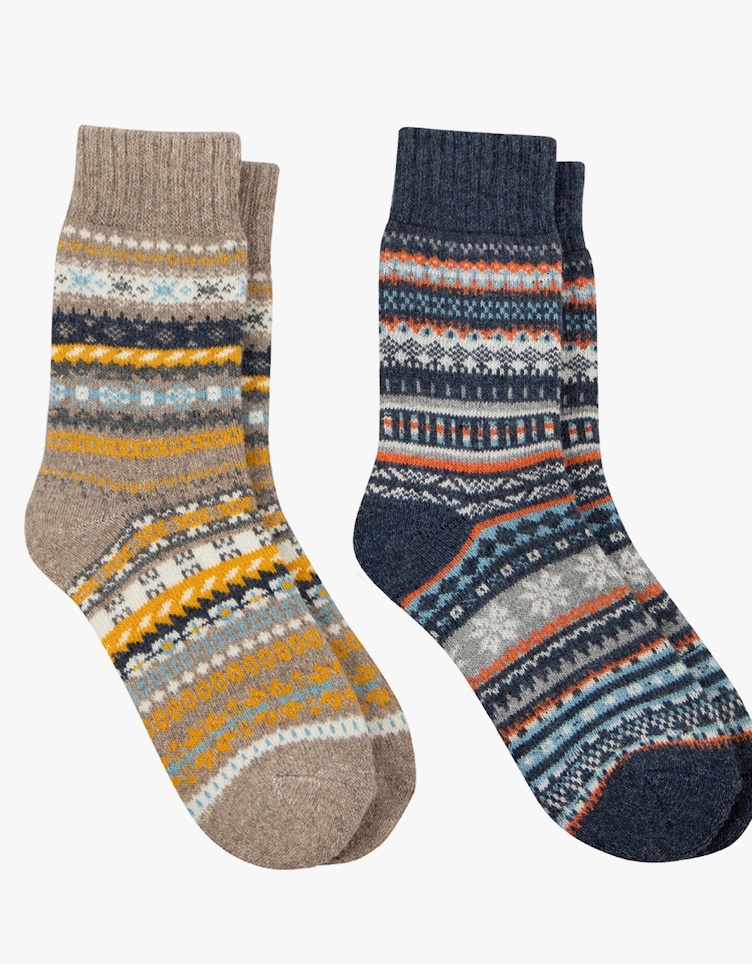 Toasties WOOL BLEND FAIR ISLE SLIPPERS SOCKS (Twin Pack) Mens Socks Multi