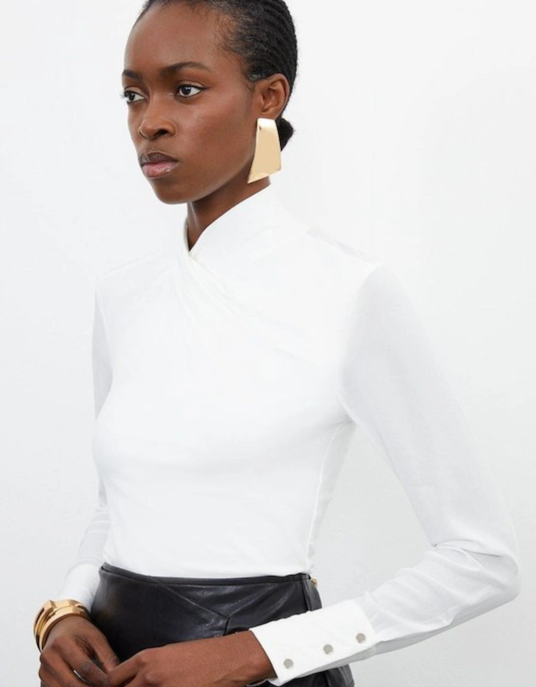 Jersey And Georgette Mix High Neck Top