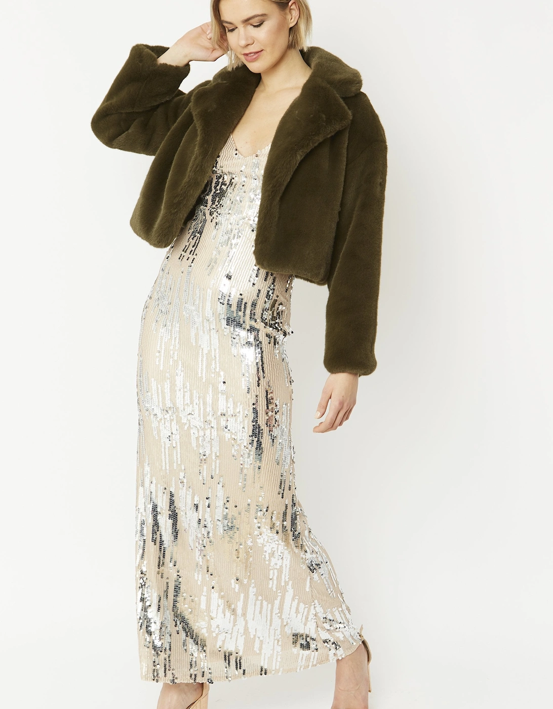 Green Faux Fur Cropped Coat