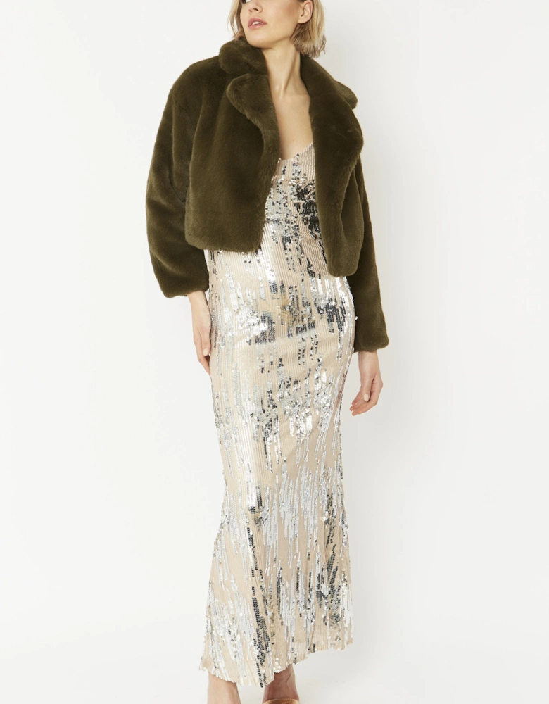 Green Faux Fur Cropped Coat