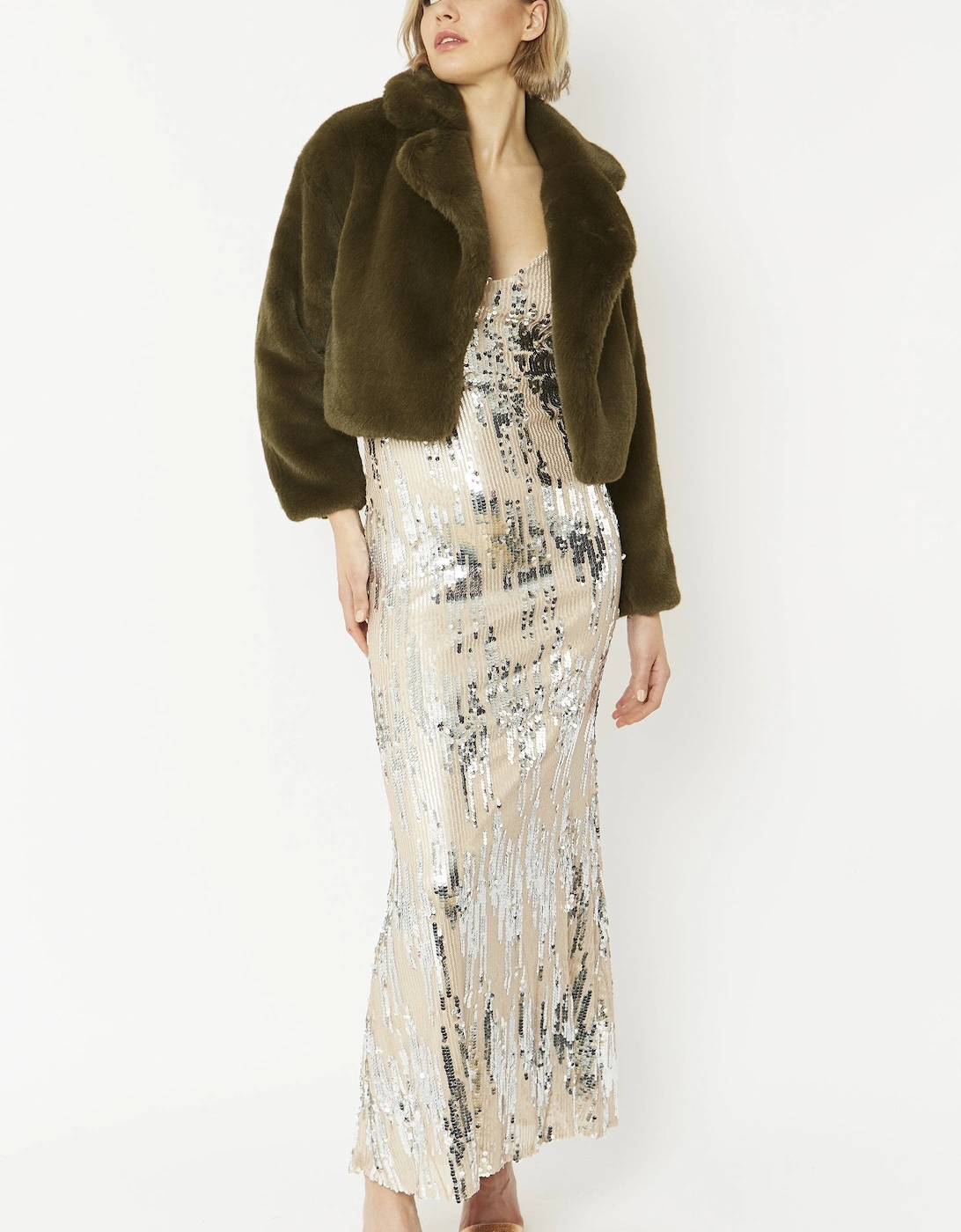 Green Faux Fur Cropped Coat