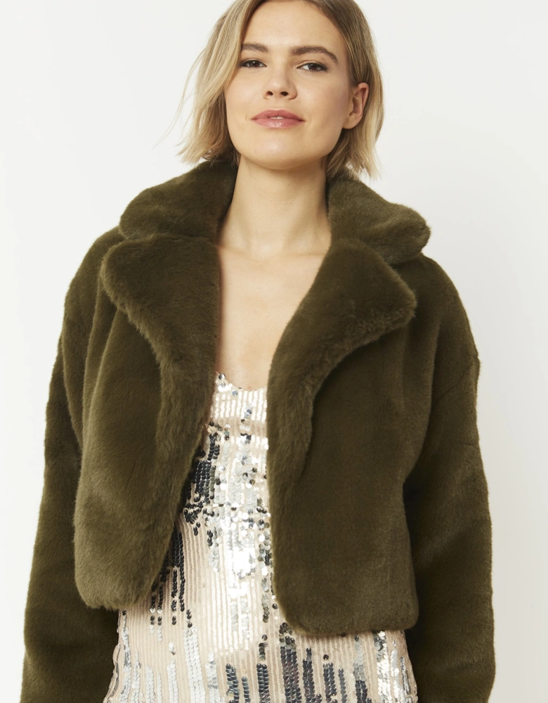 Green Faux Fur Cropped Coat
