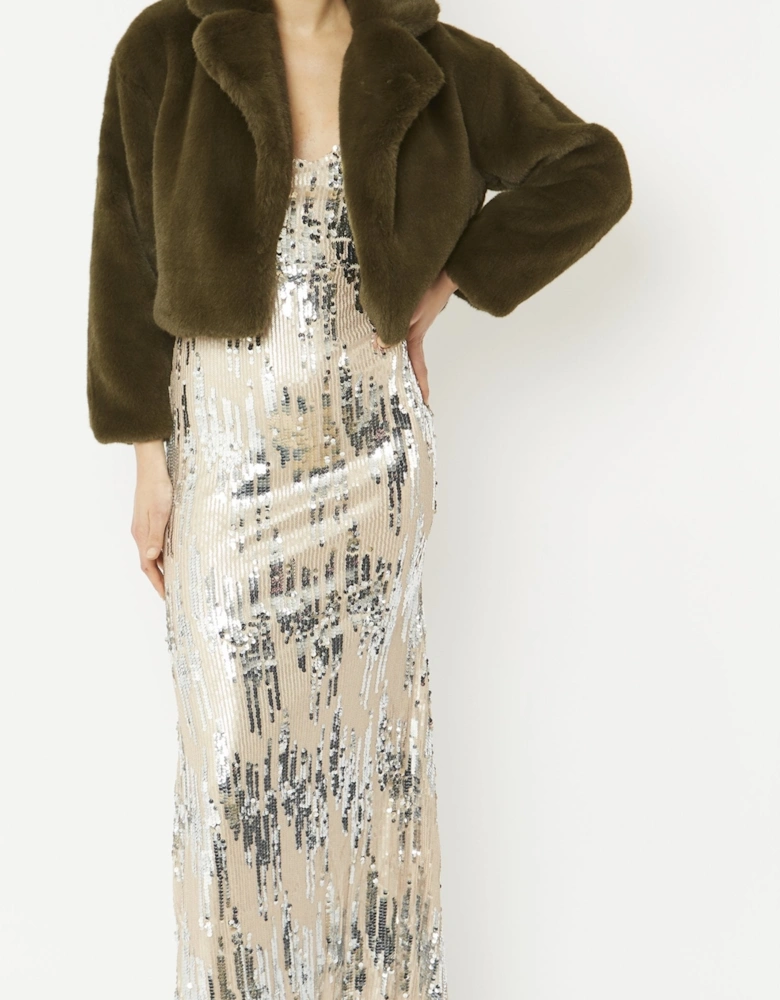 Green Faux Fur Cropped Coat