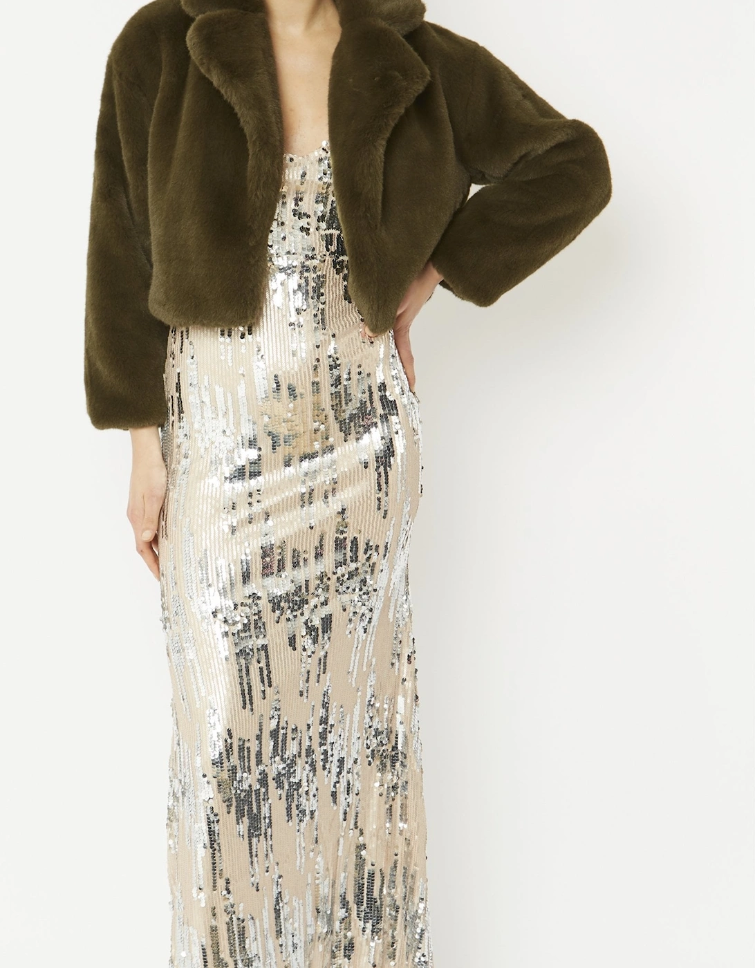 Green Faux Fur Cropped Coat