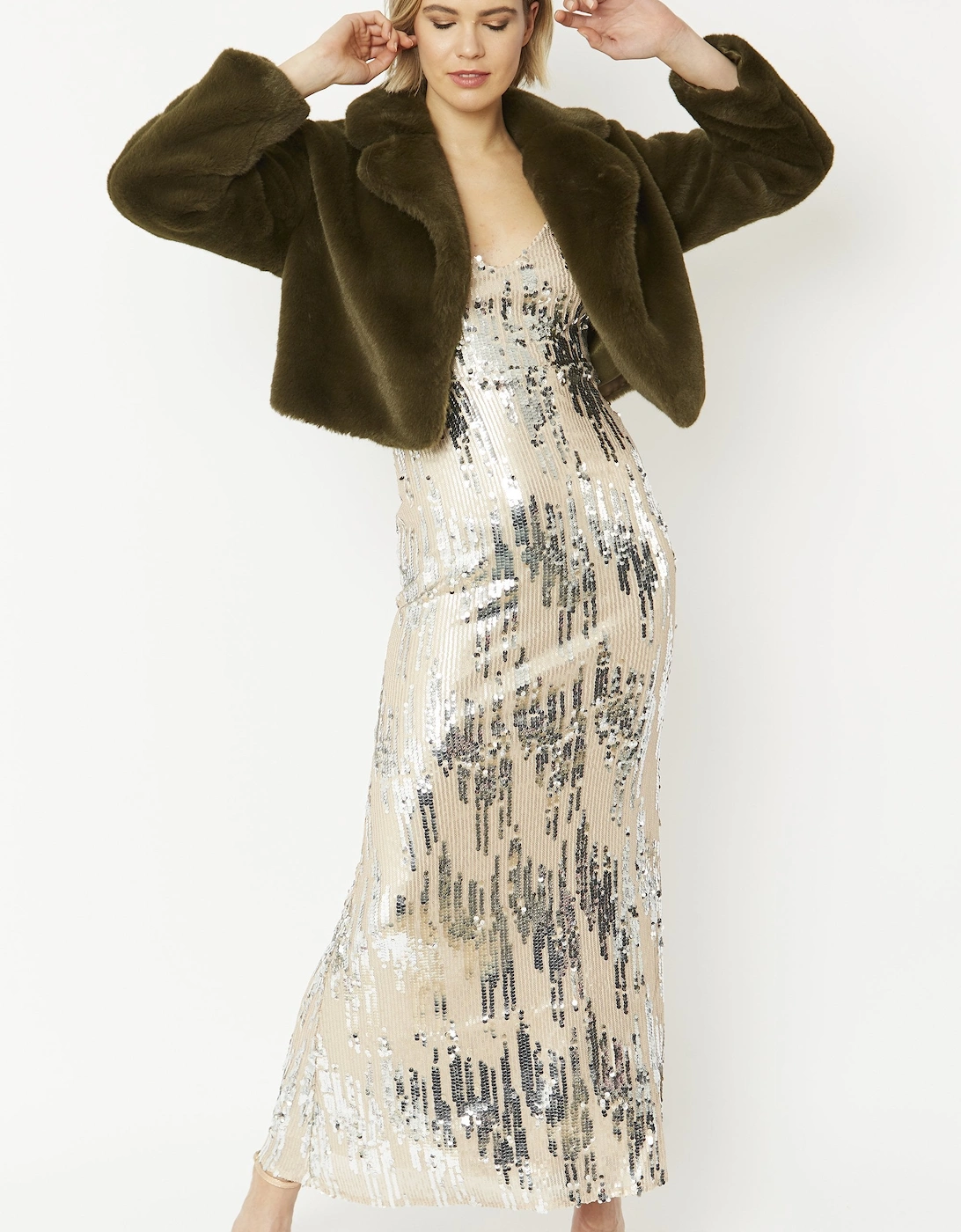 Green Faux Fur Cropped Coat