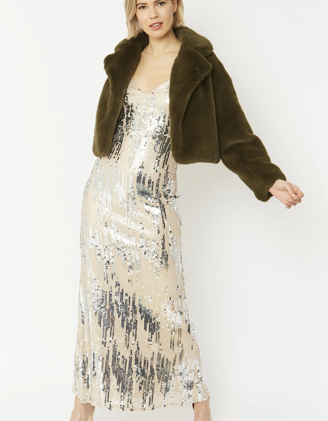 Green Faux Fur Cropped Coat