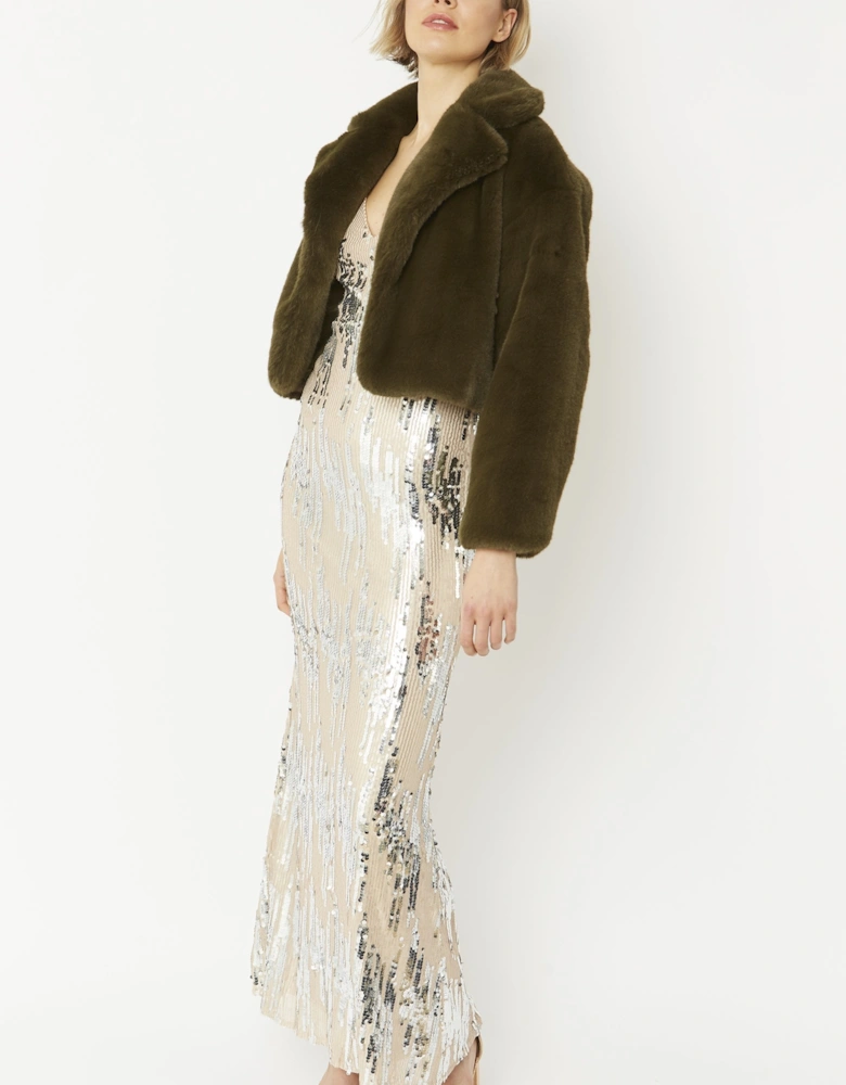 Green Faux Fur Cropped Coat