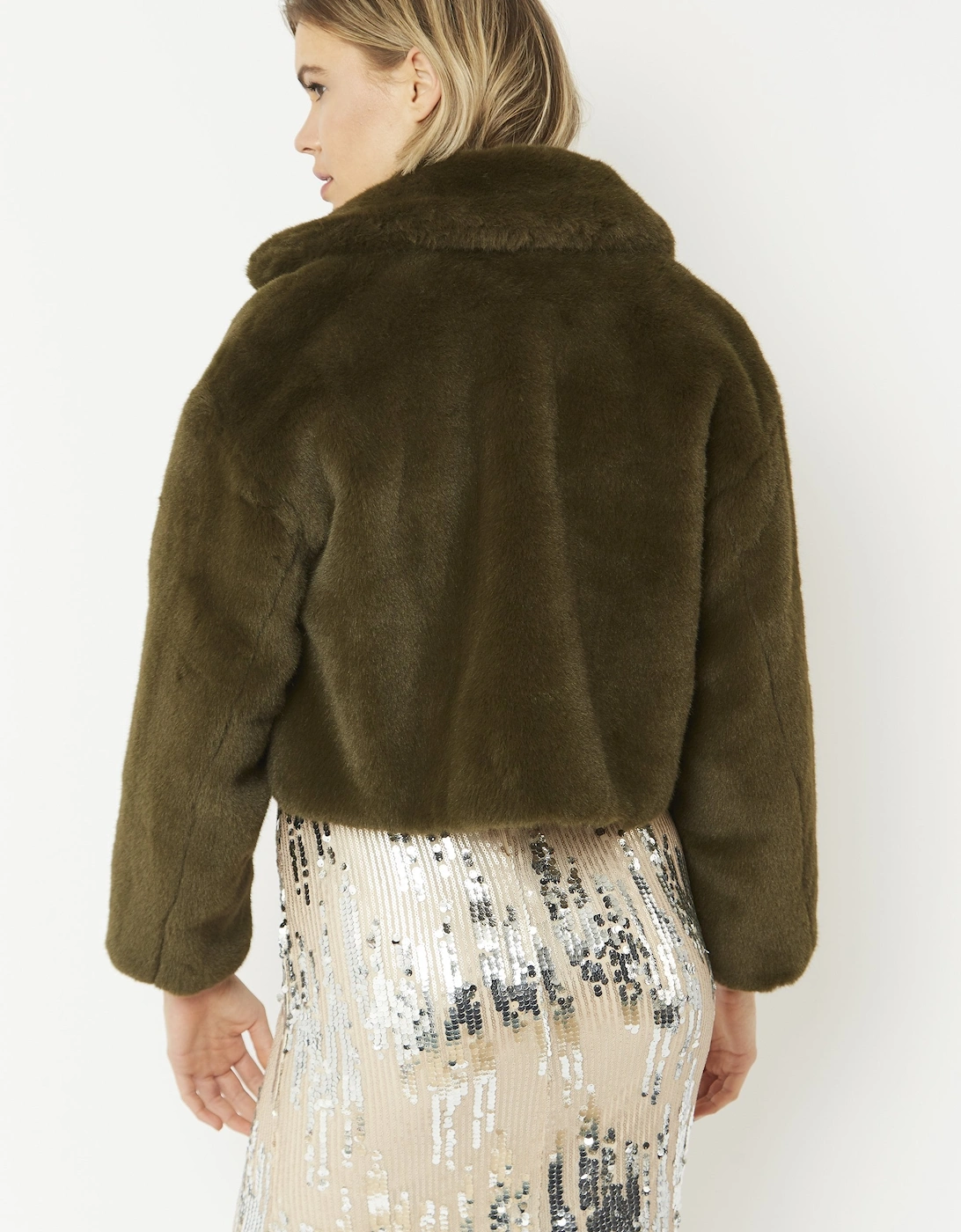 Green Faux Fur Cropped Coat
