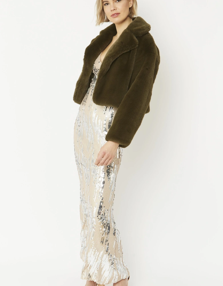 Green Faux Fur Cropped Coat