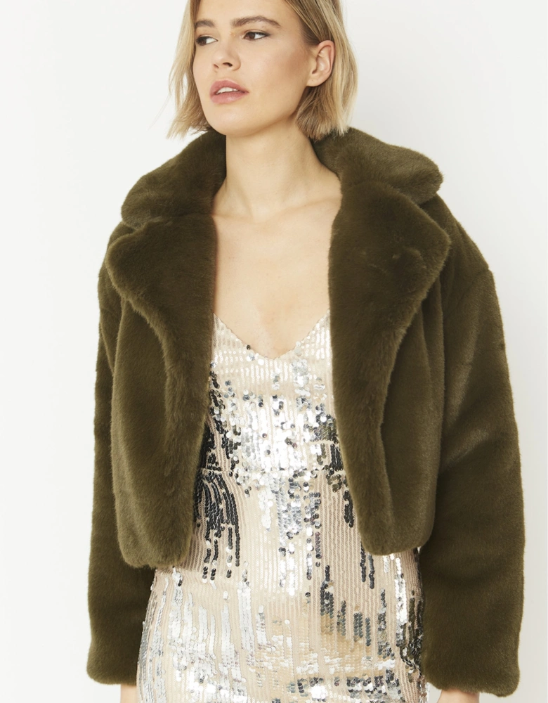 Green Faux Fur Cropped Coat