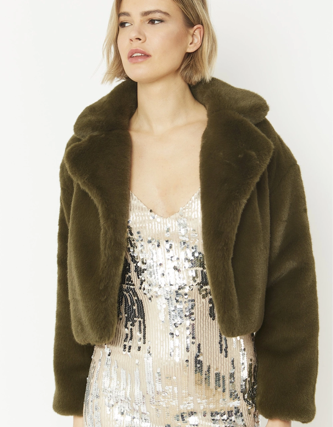 Green Faux Fur Cropped Coat
