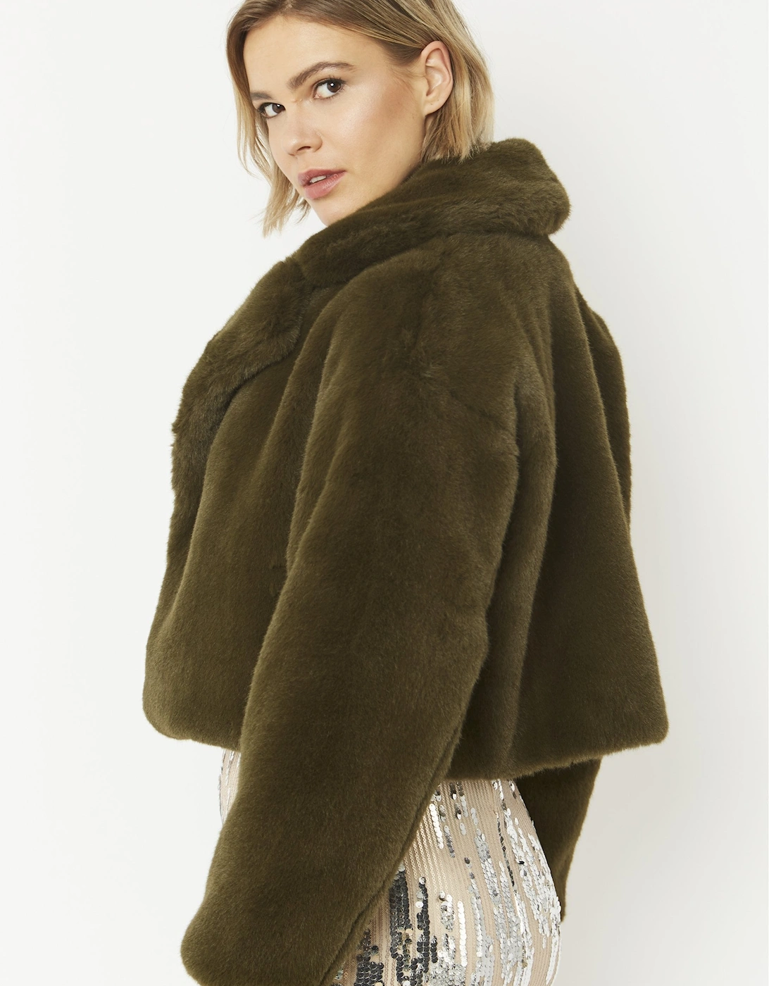 Green Faux Fur Cropped Coat