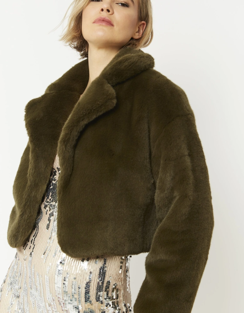 Green Faux Fur Cropped Coat