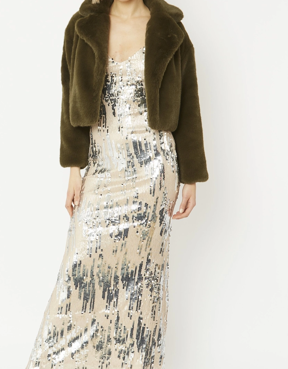 Green Faux Fur Cropped Coat