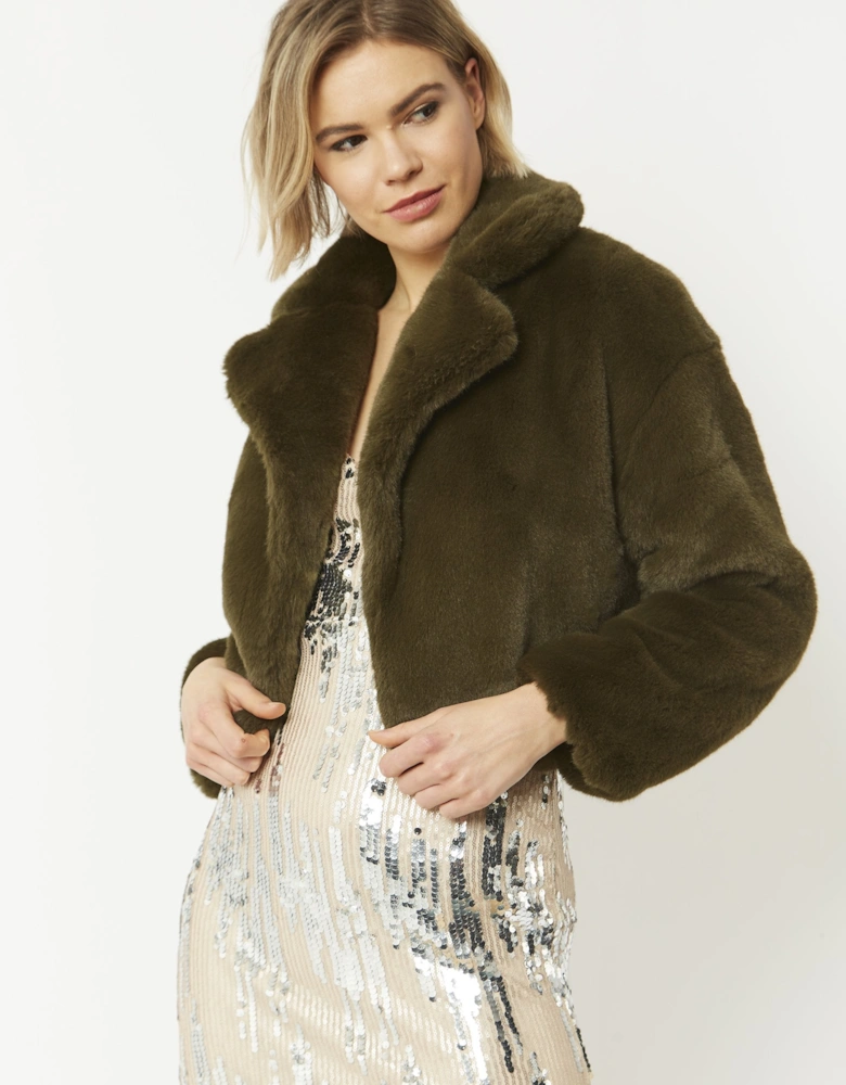 Green Faux Fur Cropped Coat