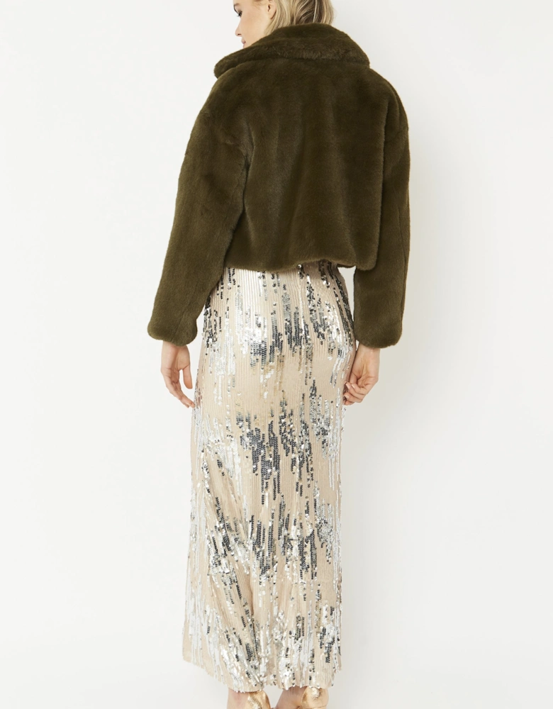 Green Faux Fur Cropped Coat