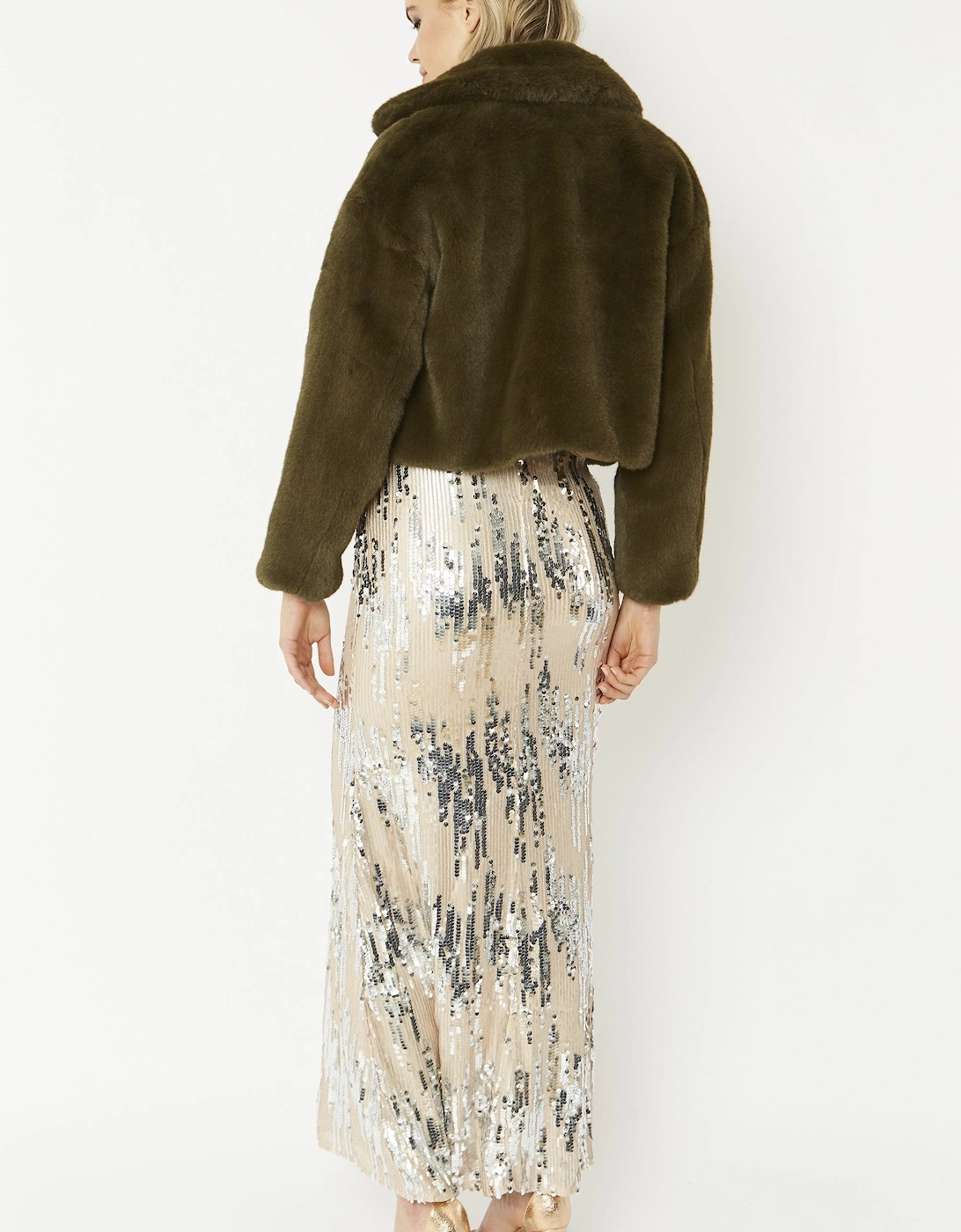 Green Faux Fur Cropped Coat