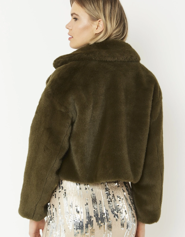 Green Faux Fur Cropped Coat