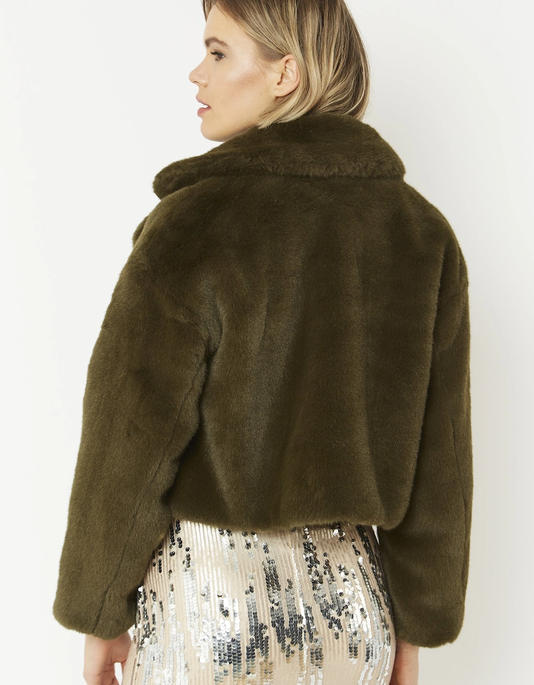 Green Faux Fur Cropped Coat