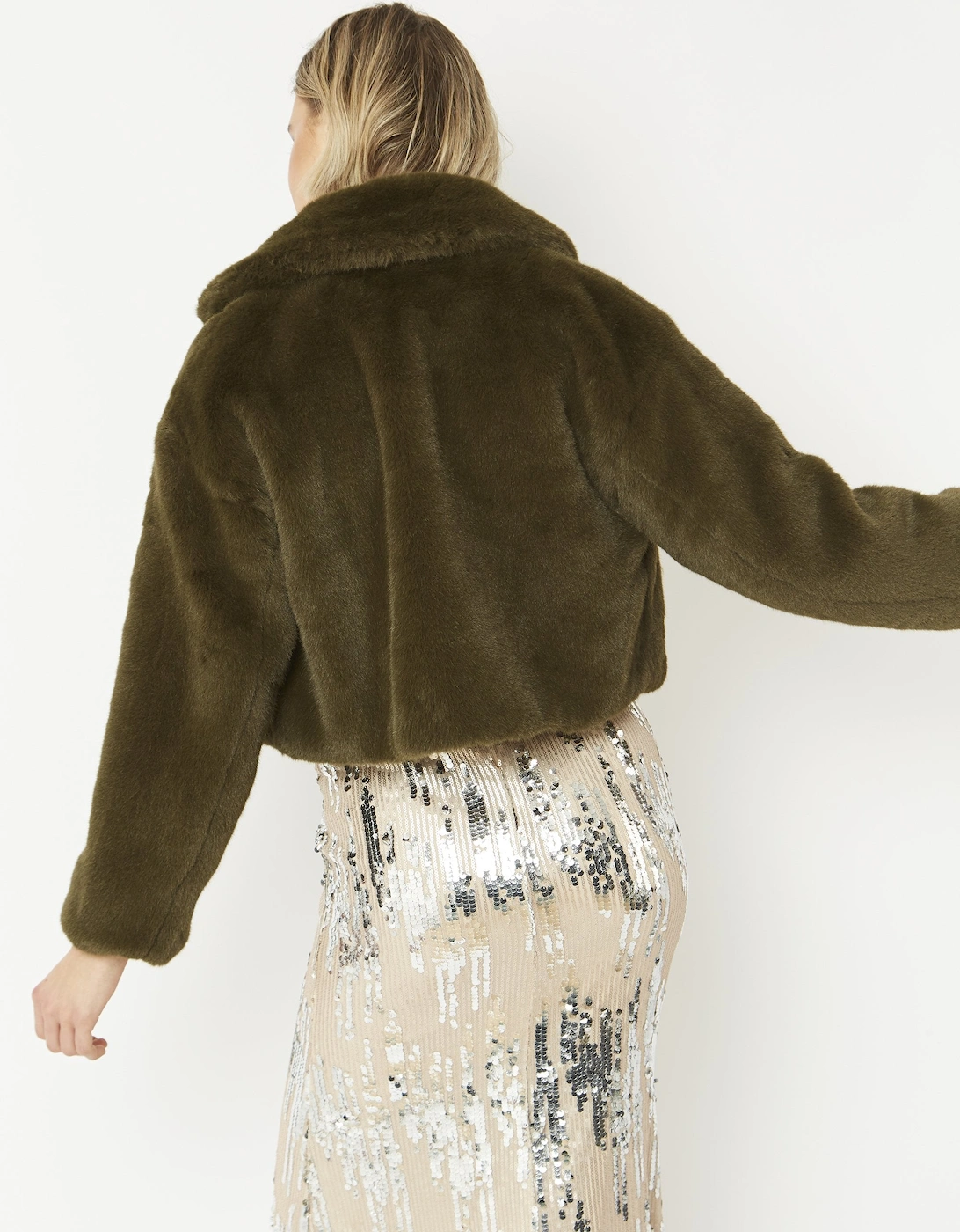 Green Faux Fur Cropped Coat