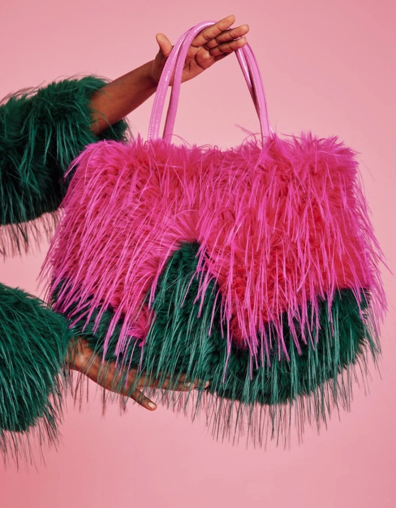 Handmade Bamboo Faux Fur Two Tones Bag