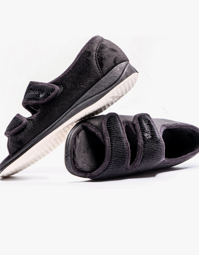 LYDIA X Womens (6E Fit) Touch Fasten Slippers Black