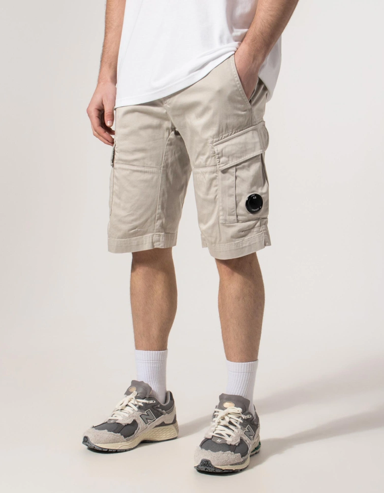 Regular Fit Stretch Sateen Cargo Lens Shorts
