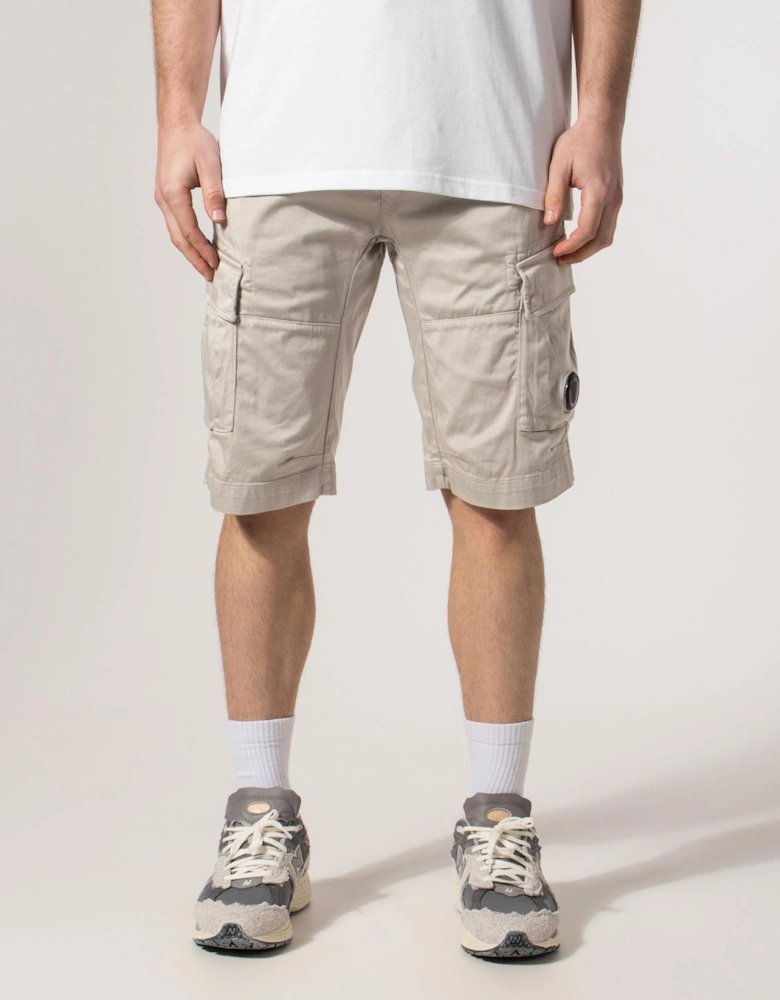 Regular Fit Stretch Sateen Cargo Lens Shorts