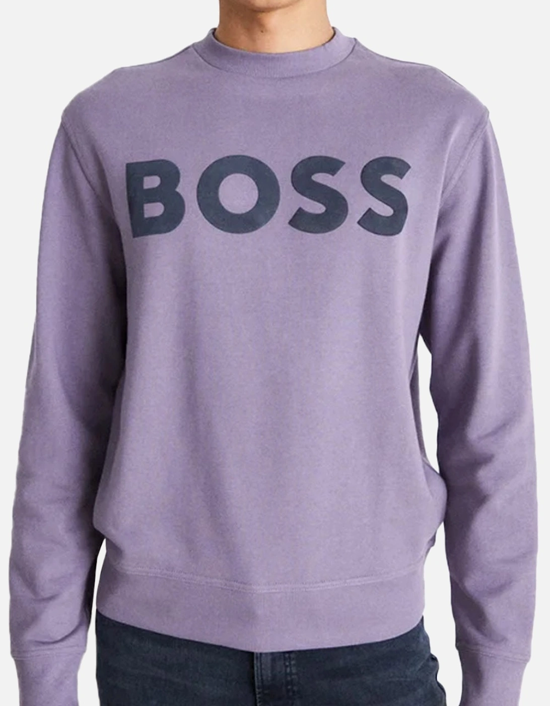 Men's Boss Purple We Basic Crew Rubber Print Logo Sweatshirt