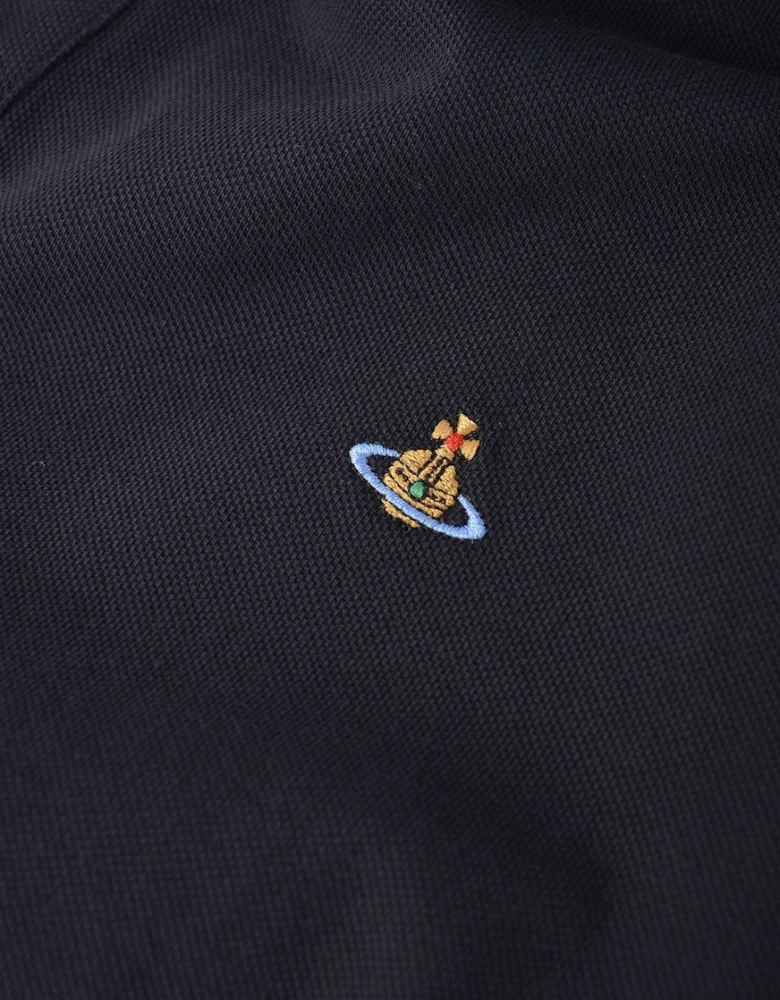 Men's Navy Contrast Trim Embroidered Logo Polo Shirt