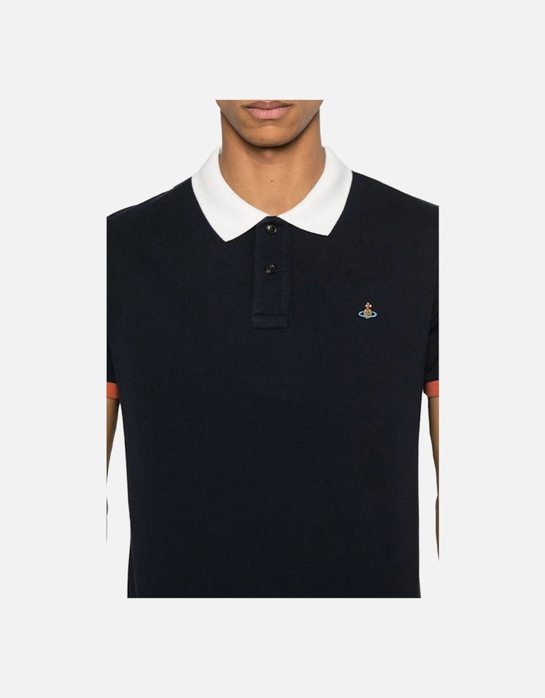 Men's Navy Contrast Trim Embroidered Logo Polo Shirt