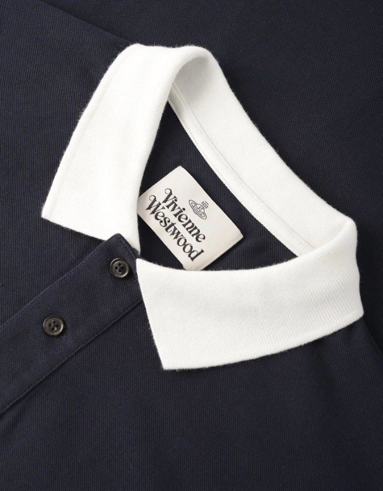 Men's Navy Contrast Trim Embroidered Logo Polo Shirt