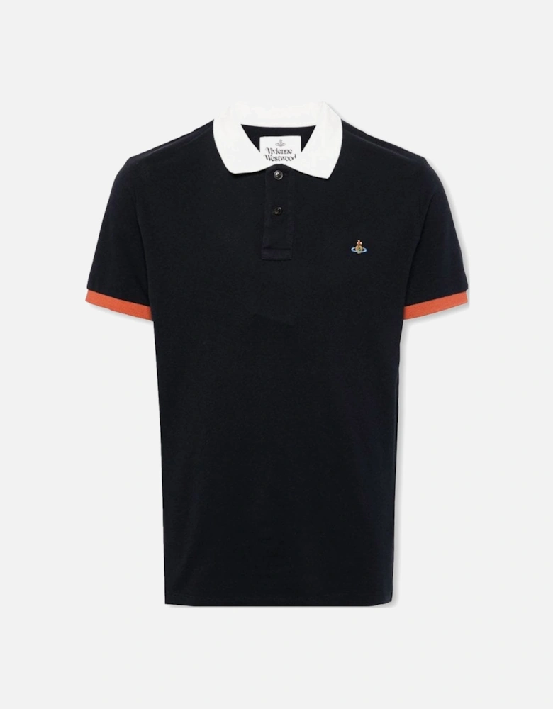 Men's Navy Contrast Trim Embroidered Logo Polo Shirt