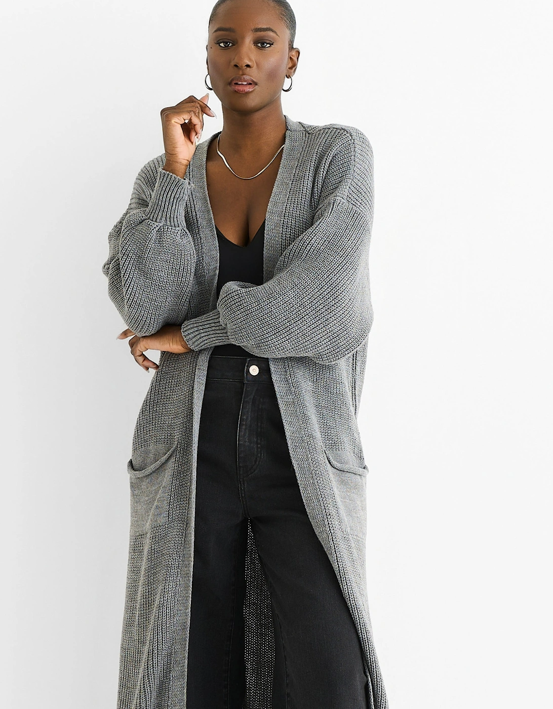 Dark Grey Chunky Knit Long Cardigan
