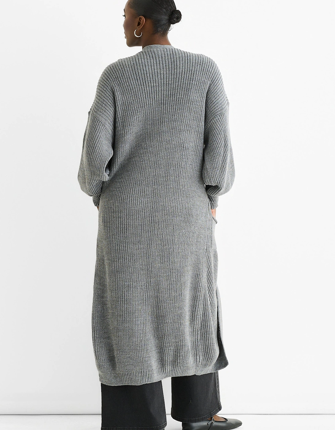 Dark Grey Chunky Knit Long Cardigan