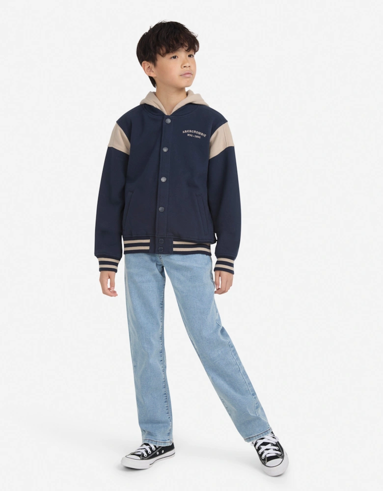 Boys Fleece Hooded Bomber in Blue