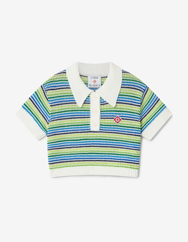 Girls Striped Crochet Top in Green