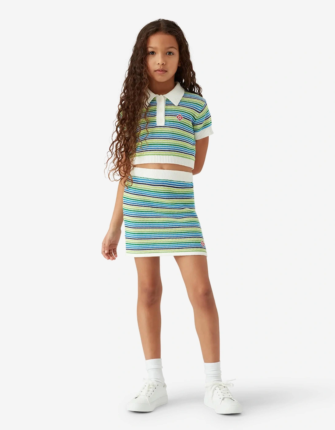 Girls Striped Crochet Top in Green