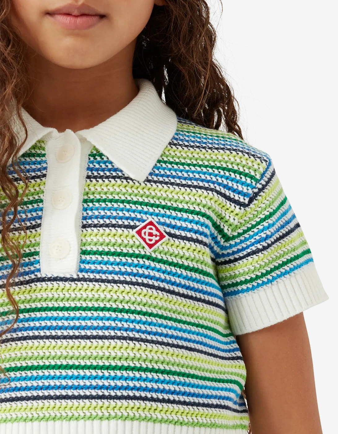 Girls Striped Crochet Top in Green