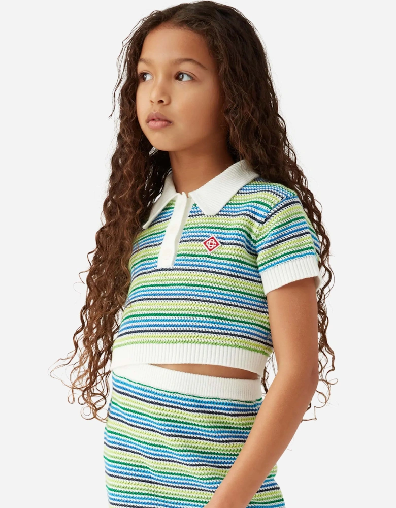 Girls Striped Crochet Top in Green