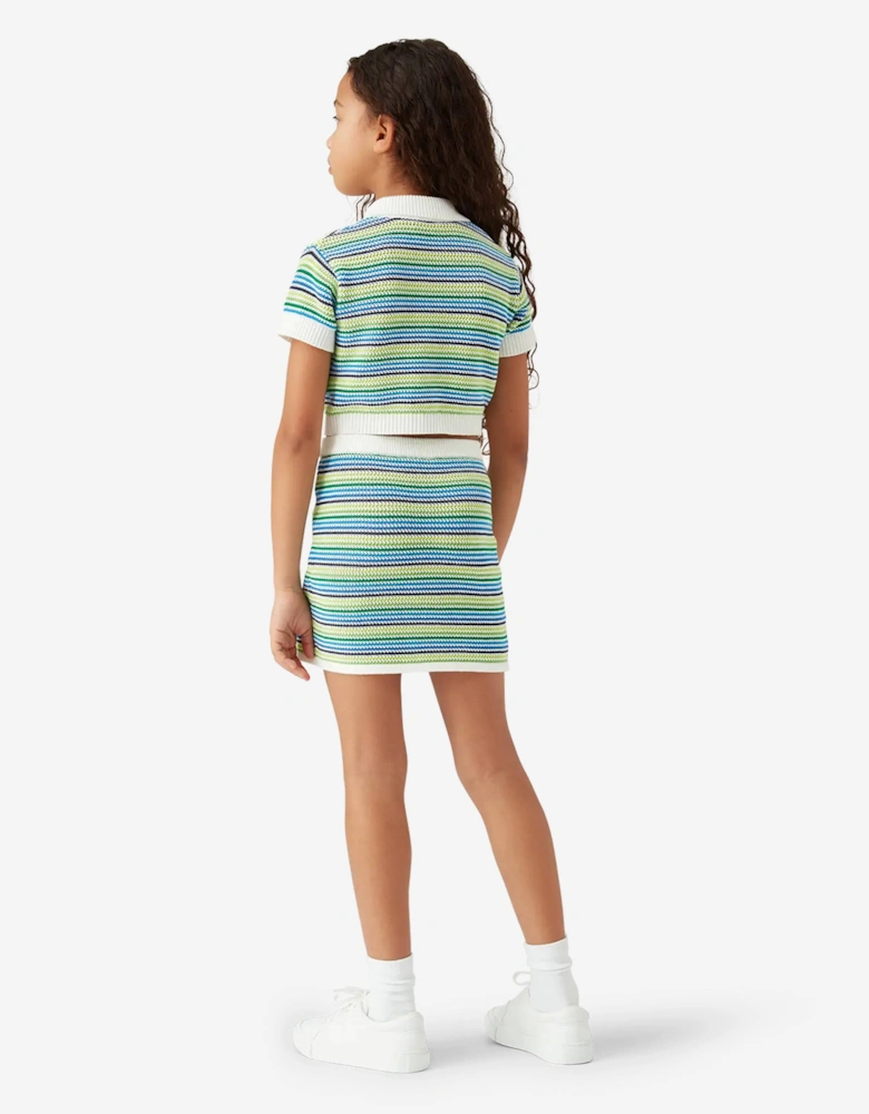 Girls Striped Crochet Top in Green