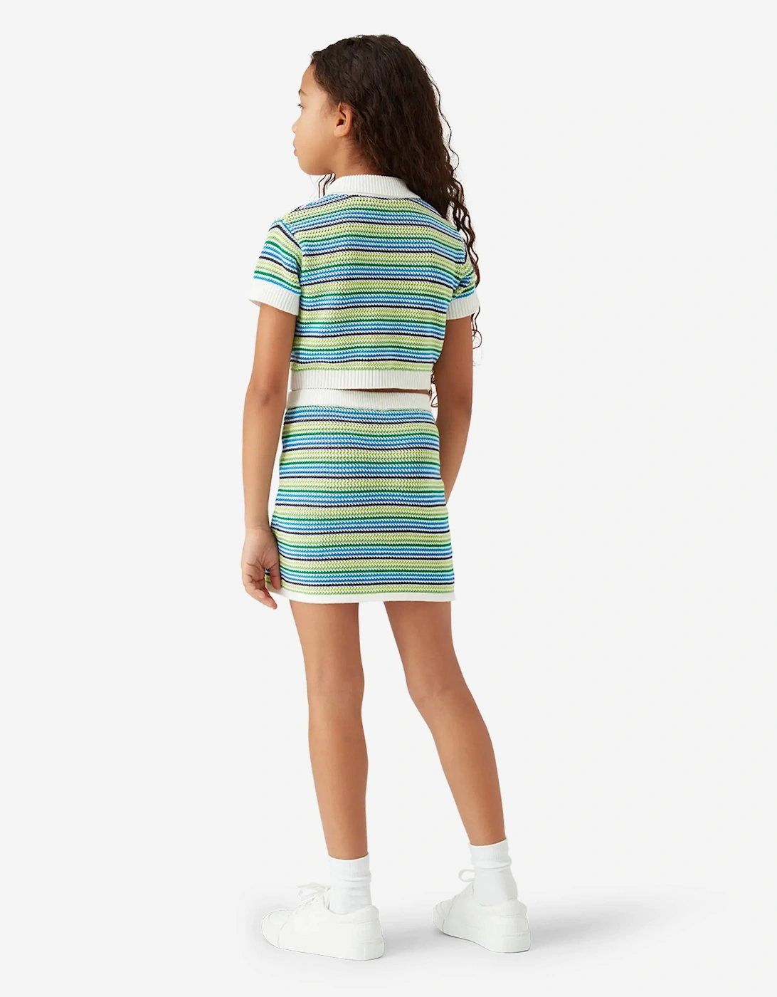 Girls Striped Crochet Top in Green