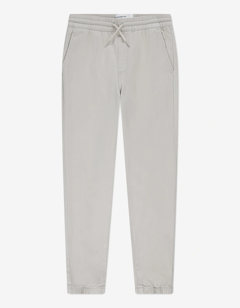 Boys Slim Twill Joggers in Beige